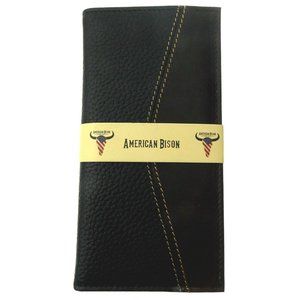 American Bison Rodeo Leather Wallet Milled Print Cutout Black Checkbook Cover